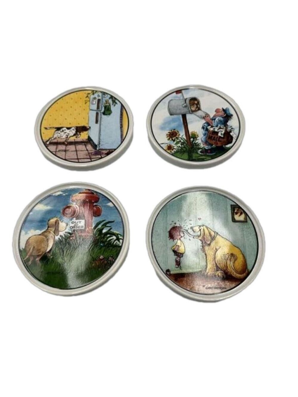 Clay Design Ceramic Coasters Gary Patterson Dog Lovers Set of 4 Rubber Bottom